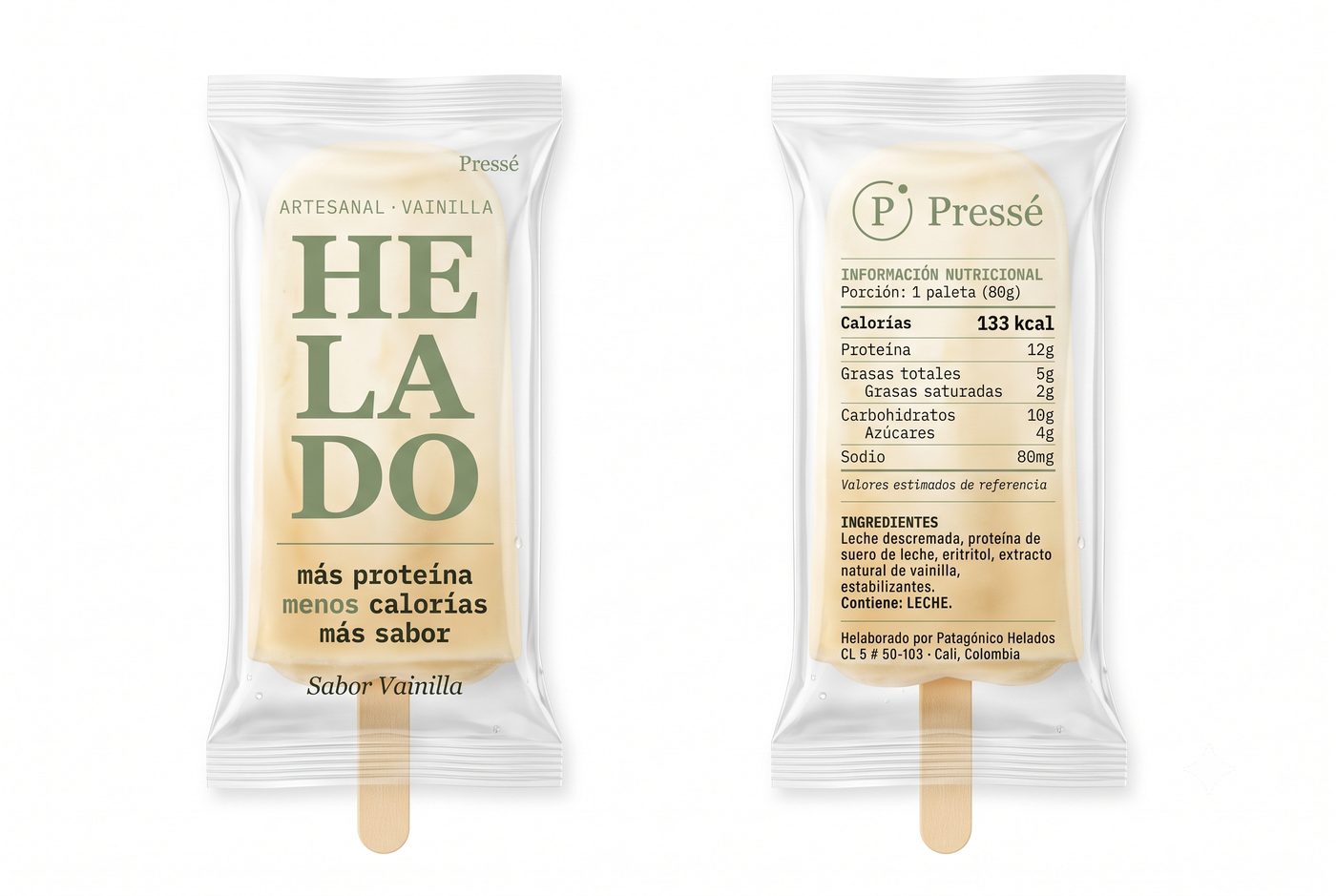 Paleta Pressé — frente y reverso con información nutricional